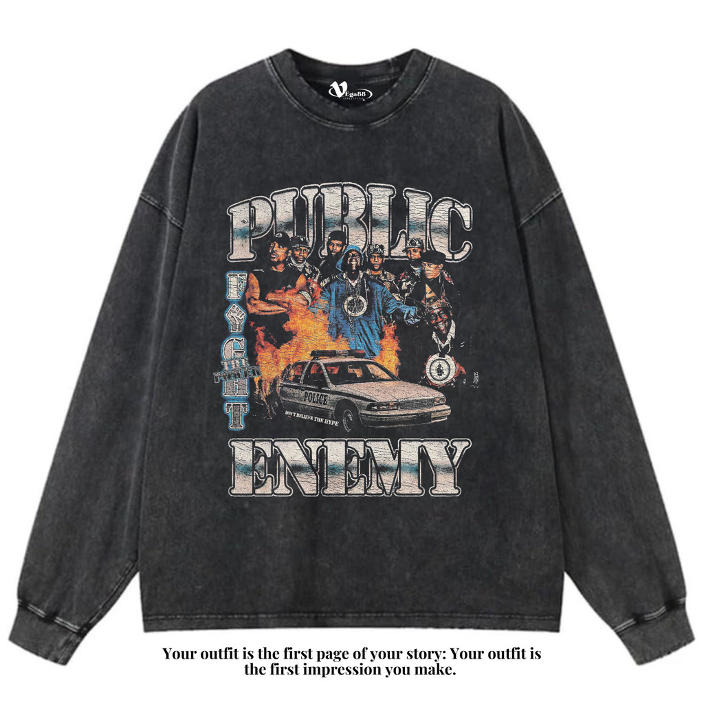 VEGA88 *public enemy fight* Kaos oversize longsleeve | t-shirt oversized | kaos washed | washing | v