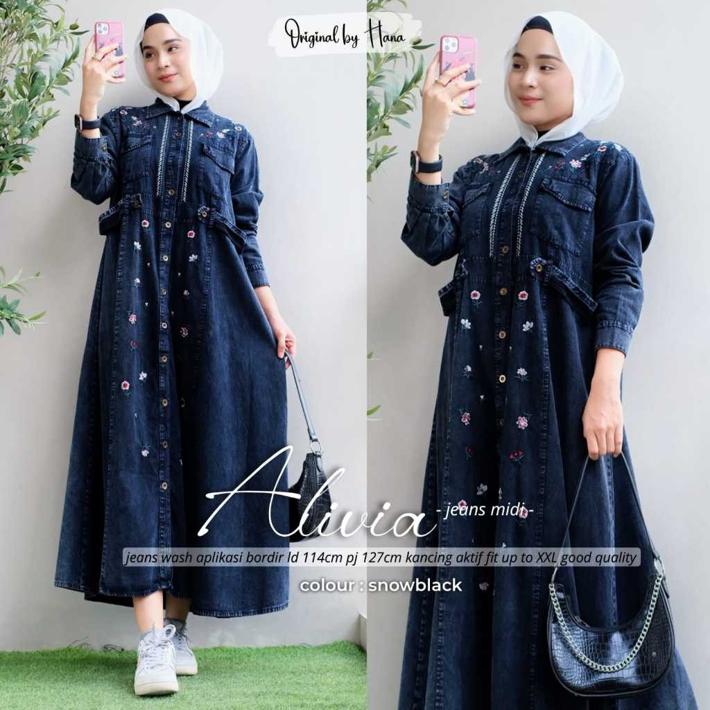 Fashion Wanita HQ  ALIVIA JEANS MIDI DRESS From hANA