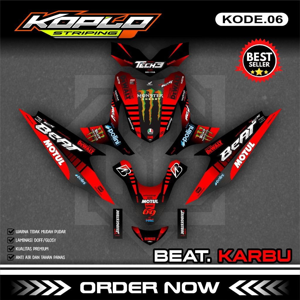 Stiker Sticker Decal Full Body BEAT Karbu - Dekal Stiker Variasi Beat Karbu Premium Racing