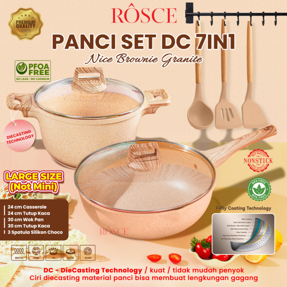 ROSCE JUMBO Panci 7pcs granit Wajan set besar tebal & kuat anti lengket DC Teknology kuali wokpan