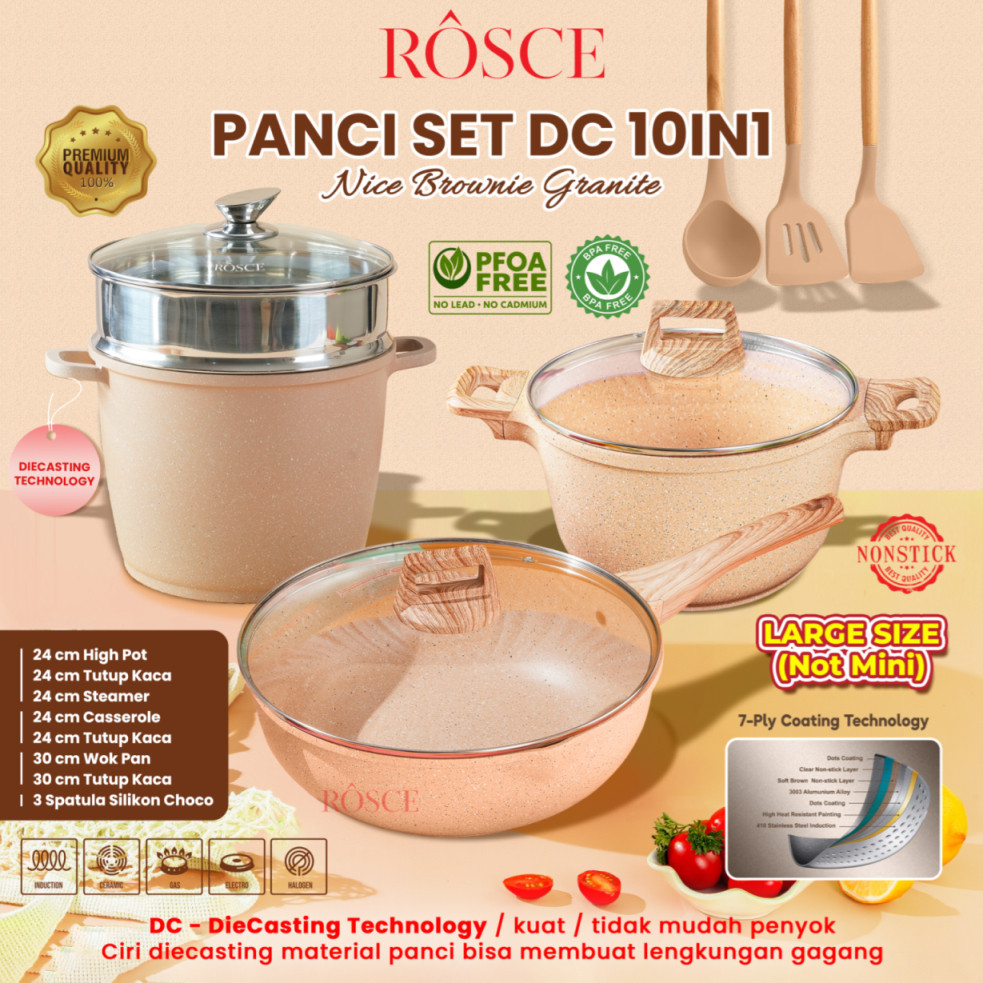 ROSCE JUMBO Panci 10 pcs granit Wajan set besar tebal & kuat anti lengket DC Teknology kuali wokpan