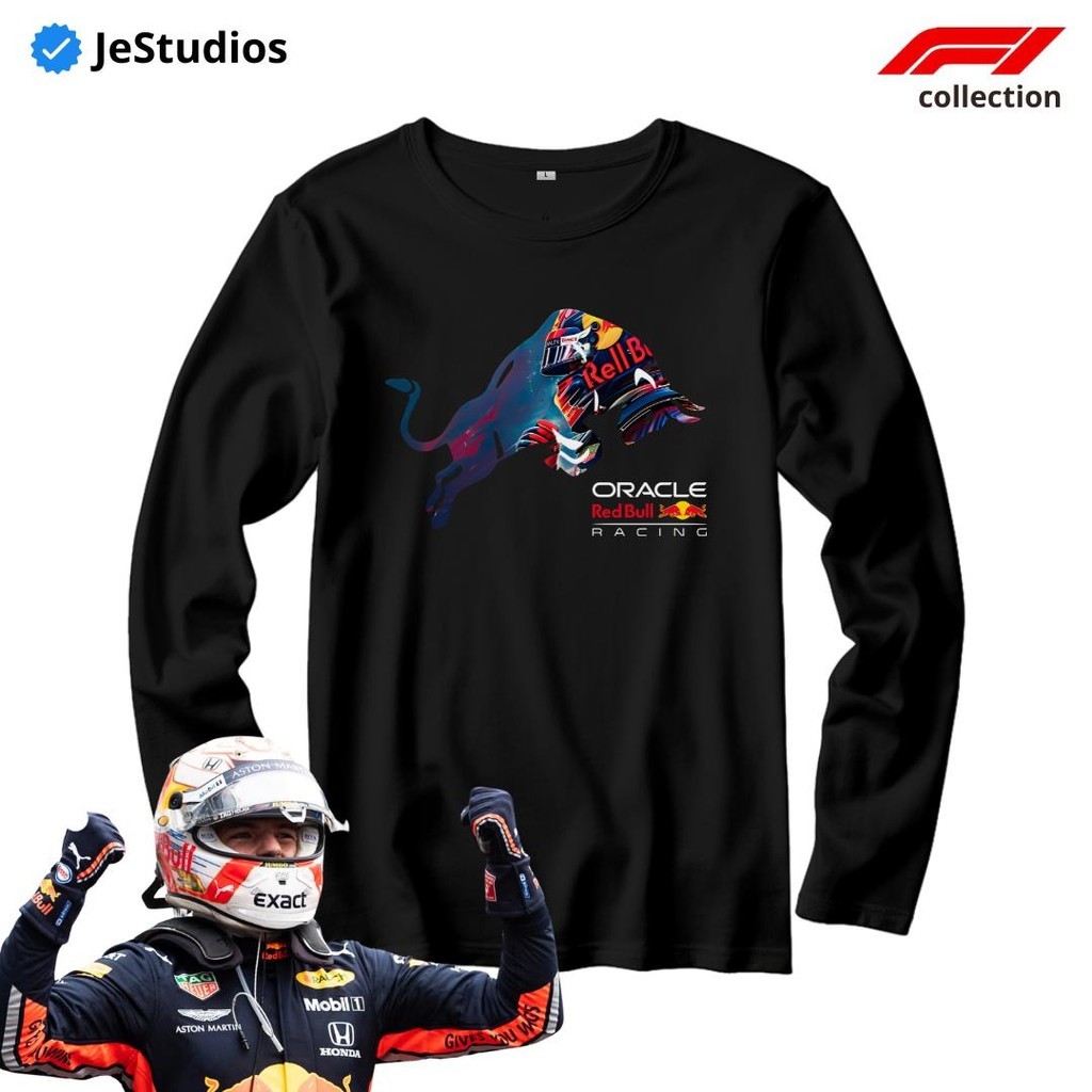 Max Verstappen Banteng Redbull Formula 1 Baju Kaos Tangan Panjang Tshirt Longsleeve Black Unisex F1