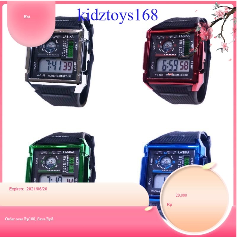 KDZ168 jam Tangan Pria Lasika W-F108 Digital Sergi Strap Rubber(Dikirim Jakarta)