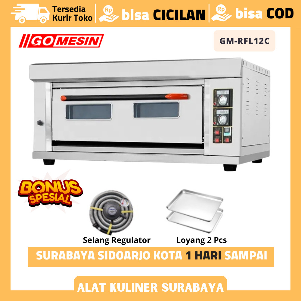 Oven Deck Pizza Gomesin GM-RFL12C Oven Gas Pizza Alas Batu 1 Deck 2 Tray