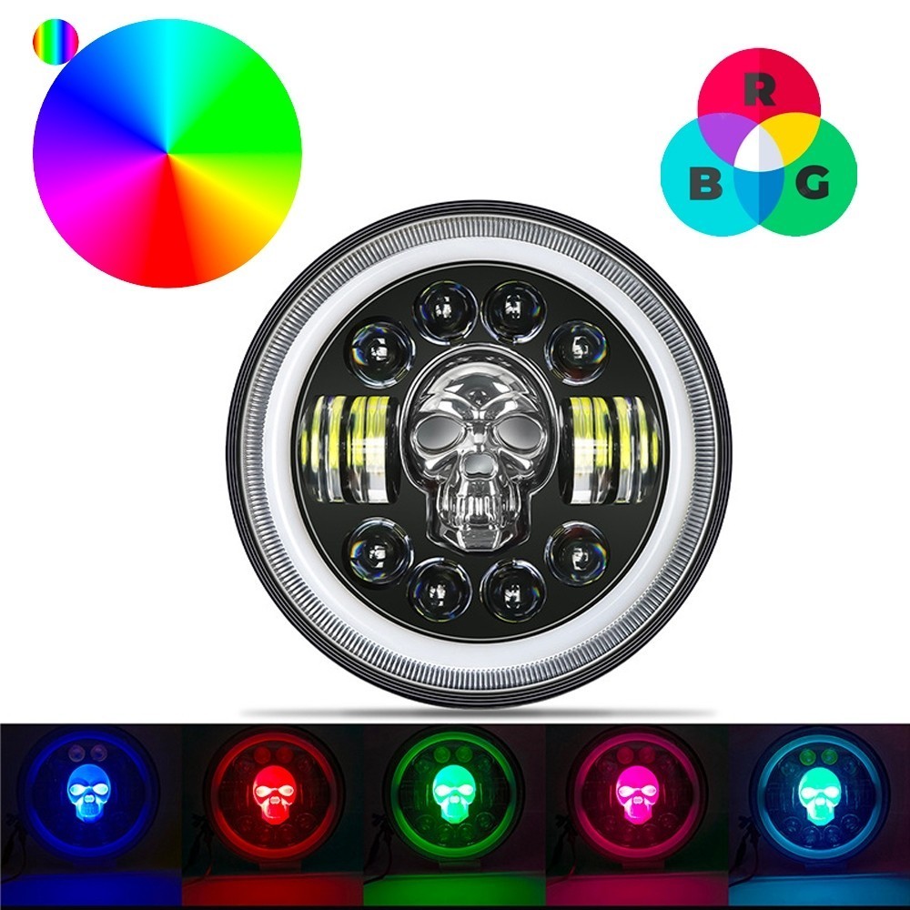 Lampu Tembak Daymaker Tengkorak 7 Inch LED Bulat Lampu Tembak Tengkorak 40 Watt Lampu Daymaker