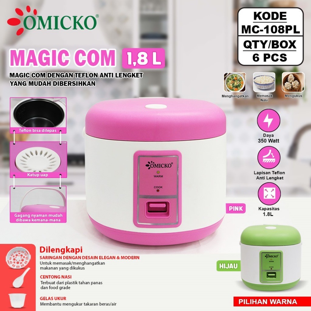 (GAS) Magic Com 1,8liter Omicko / Omicko Rice Cooker / Magic Com 1.8 Liter 3 in 1 Bonus Gelas Ukur d