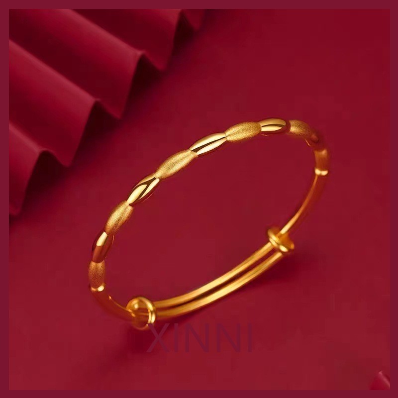 XINNI Gelang Dorong-Tarik Zaitun Pasir Halus Vietnam Pasir Emas Merangkul Kemakmuran Gelang Terbuka 