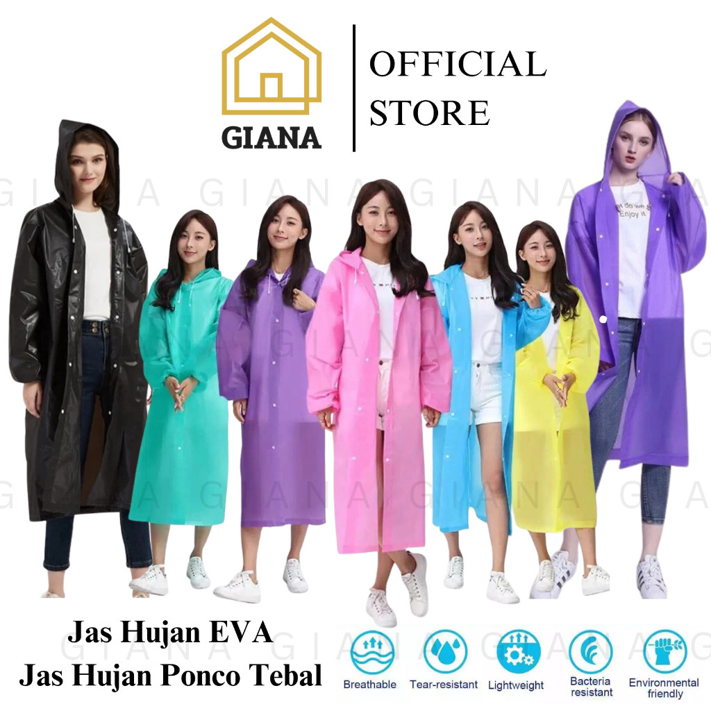 GIA Rain Coat Jas Hujan EVA Dewasa Jas Hujan Ponco Jas Hujan Setelan Mantel Hujan Tebal Jas Hujan Pl