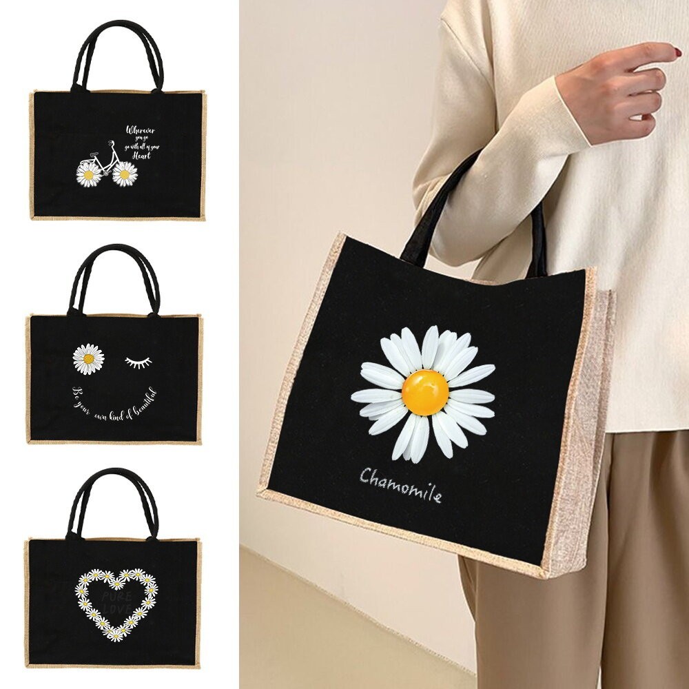 Tote bag Tote bag Jute HandBag Jute Bag Women Shopping Bags Designer Tote Bags Exquisite Daisy Bag N