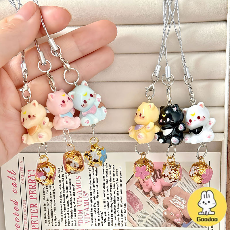 [COD]3D  Kartun  Kucing  Gantungan Telepon  Lucu  Resin  Gantungan Kunci  Siswa  Tas  Anting-anting 