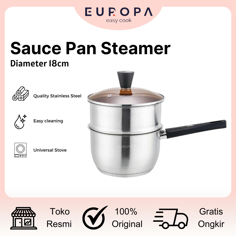 TOKOAKSA Panci Susu Kukus Steamer Kukus Tebal/ Panci Kukus Dandang Steamer 18cm / Panci Susu Kukus E