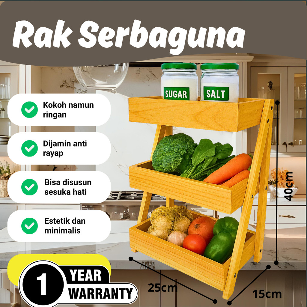 Rak Bawang Kayu 3 Susun / Rak Bumbu Serbaguna