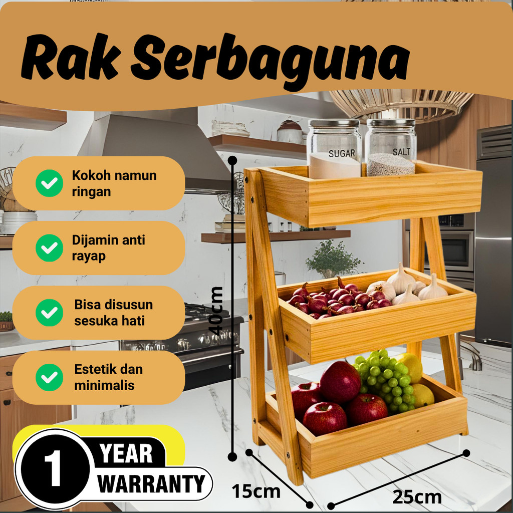 Rak Bawang Susun KAYU JATI Gratis Stiker Tempat Telur Bumbu Dapur Unik Aesthetic Kualitas Premium
