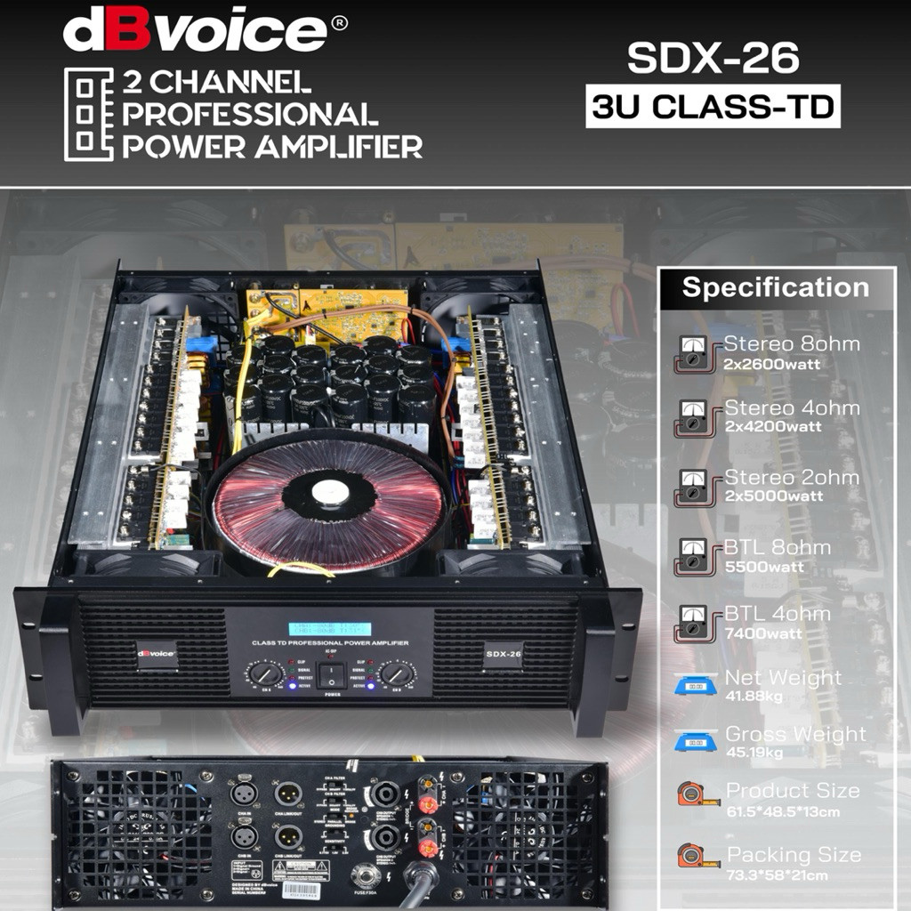 dBvoice SDX-26 Power Amplifier Profesional 2 Channel 3U Class-TD 7400W