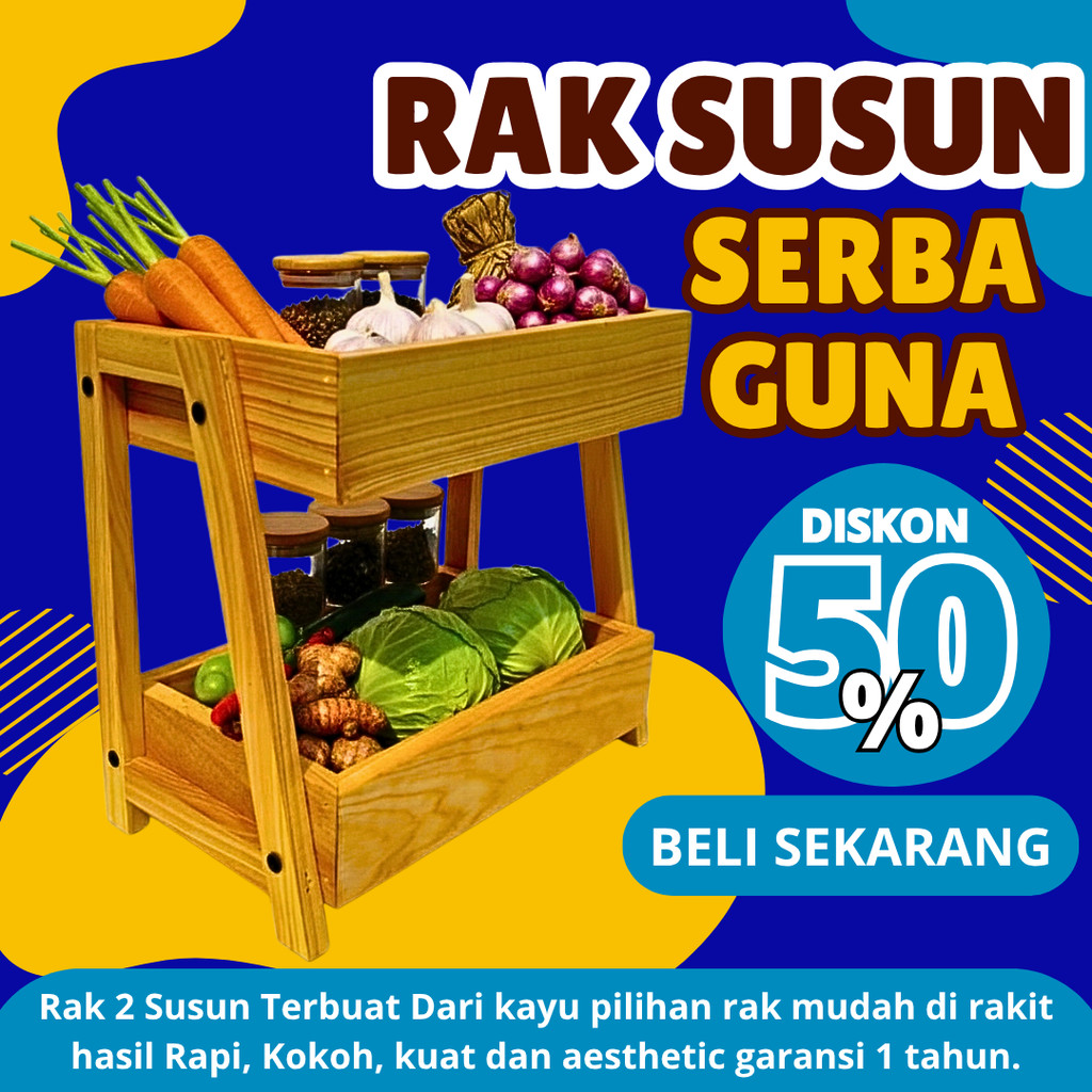 Rak Kayu Serbaguna Susun 2 Rak Skincare Rak Perkakas Minimalis