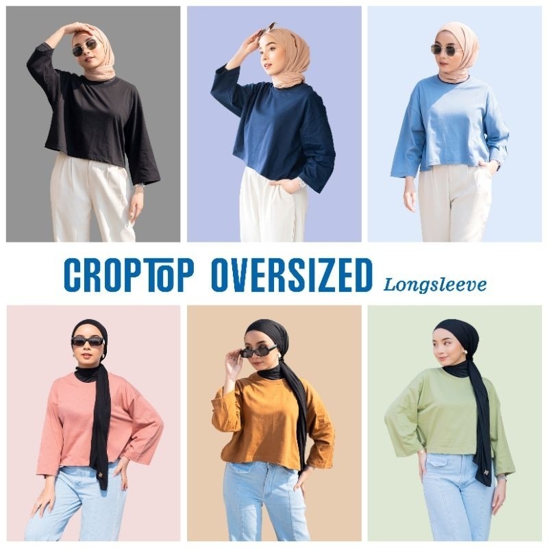 KAOS CROP TOP OVERSIZE LENGAN PANJANG HIJAB FRIENDLY