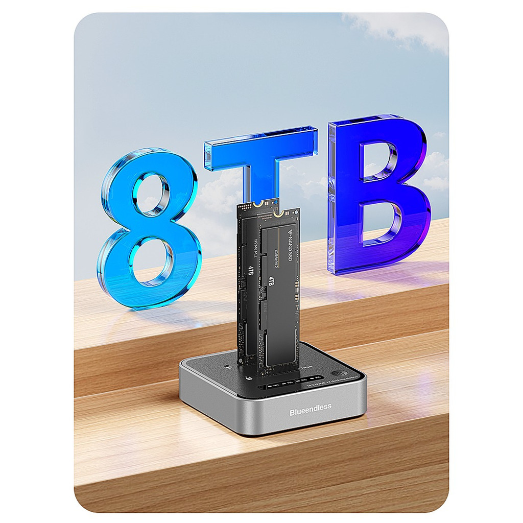 Blueendless Dual-Bay M.2 NVME SSD Clone M.2 NVme SSD reader 20Gbps USB3.2 Type C OFFline Clone Dupli