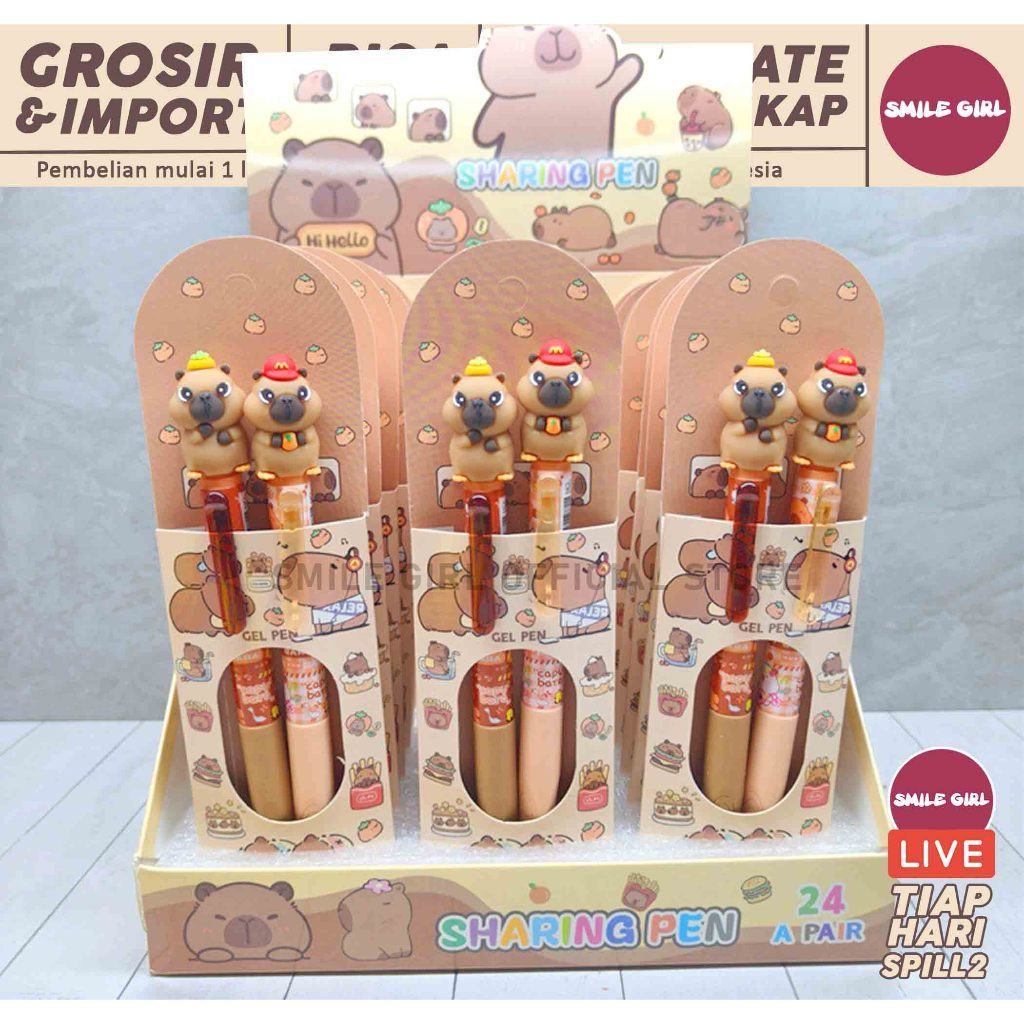 SG | PUSAT GROSIR | 48/144 PACK - ATK Pulpen Capybara Lucu Kelengkapan Alat Tulis Sekolah Anak
