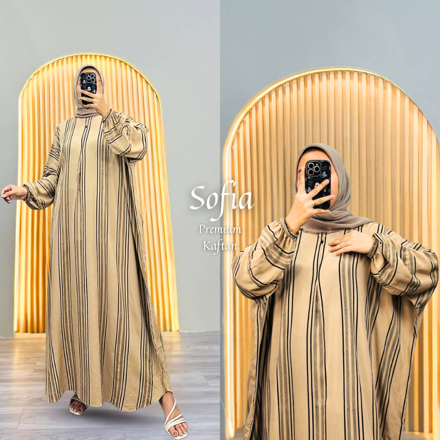 Sofia Gamis Kaftan Jumbo Terrbaru LD 170 Rayon Adem untuk sehari - hari atau Pengajian Kaftan Putih 