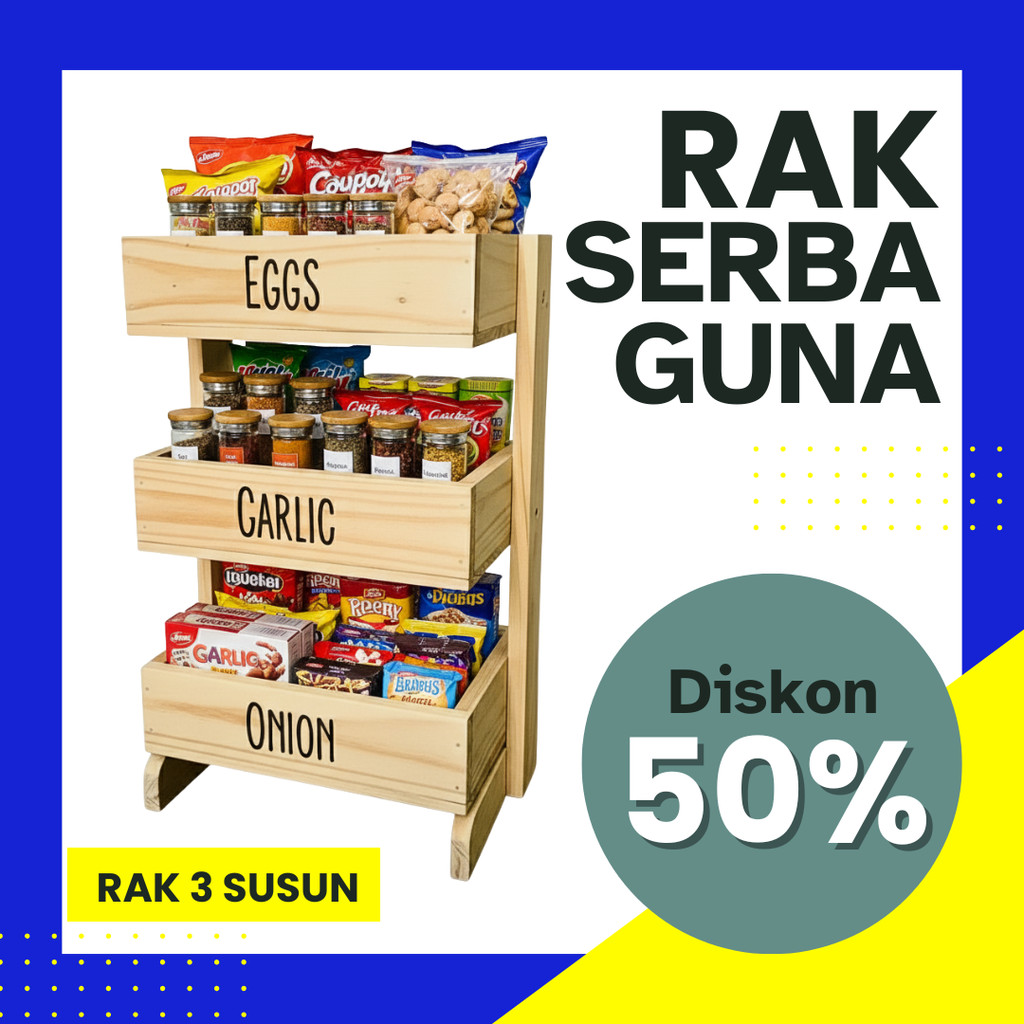 RAK BUMBU SAYUR 3 SUSUN BAHAN KAYU JATI BELANDA