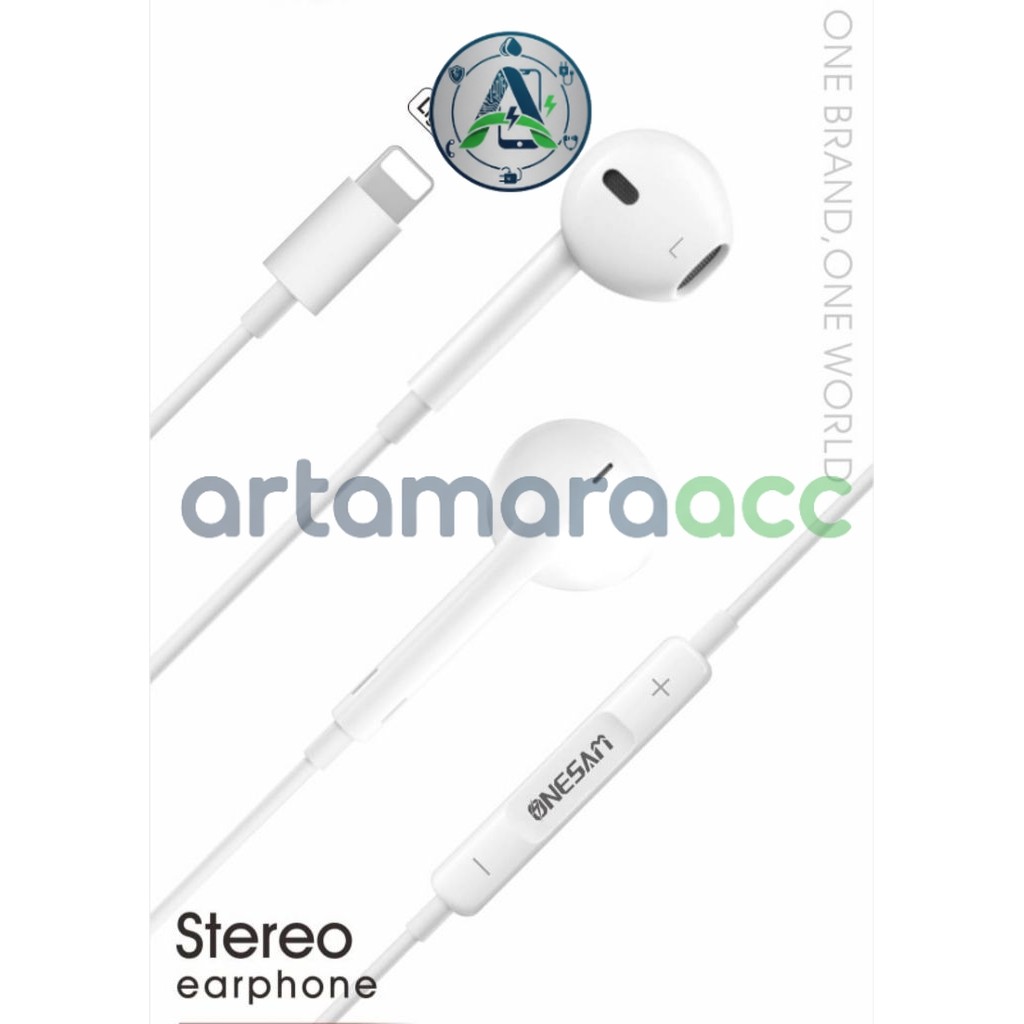HF ONESAM E20 Earphone Headset Lightning Original untuk iPhone X/XR/11/12/13 Series – Suara Bass Ste