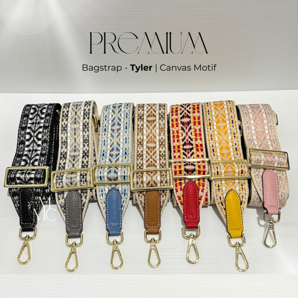[Tyler Adjustable Canvas Bag Strap] 87-130x5cm with Leather | Tali Tas Panjang Selempang Motif