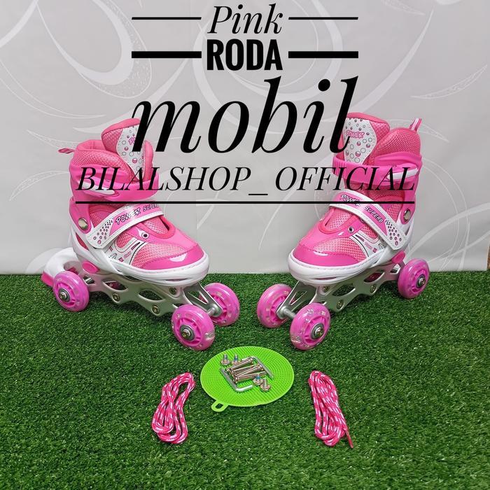 [ravvox] SEPATU RODA ANAK / SEPATU RODA ANAK PEMULA / SEPATU RODA MODEL BAJAJ - pink mobil, S