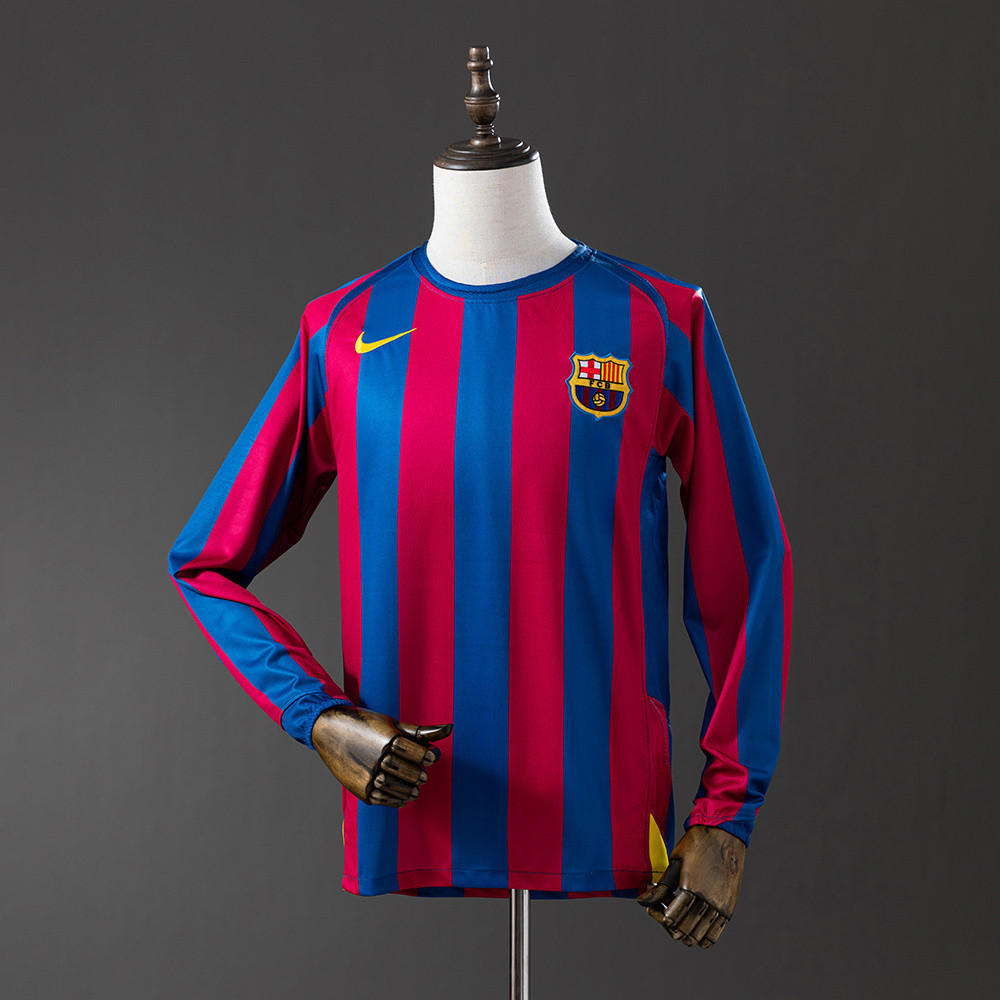Jersey Barcelona 2005/06 Home Long Sleeve Retro T shirt pria
