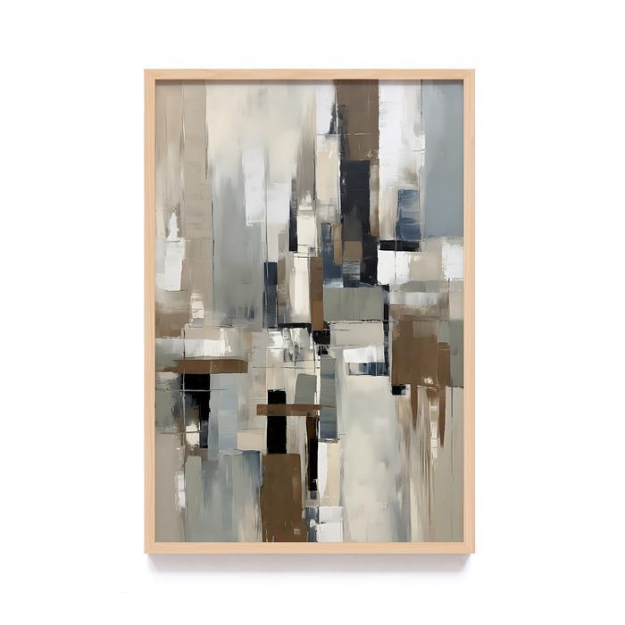 Lukisan Print Design Abstrak Dekorasi Kamar Rumah Kost Hotel Vila - 105A, Frame Natural