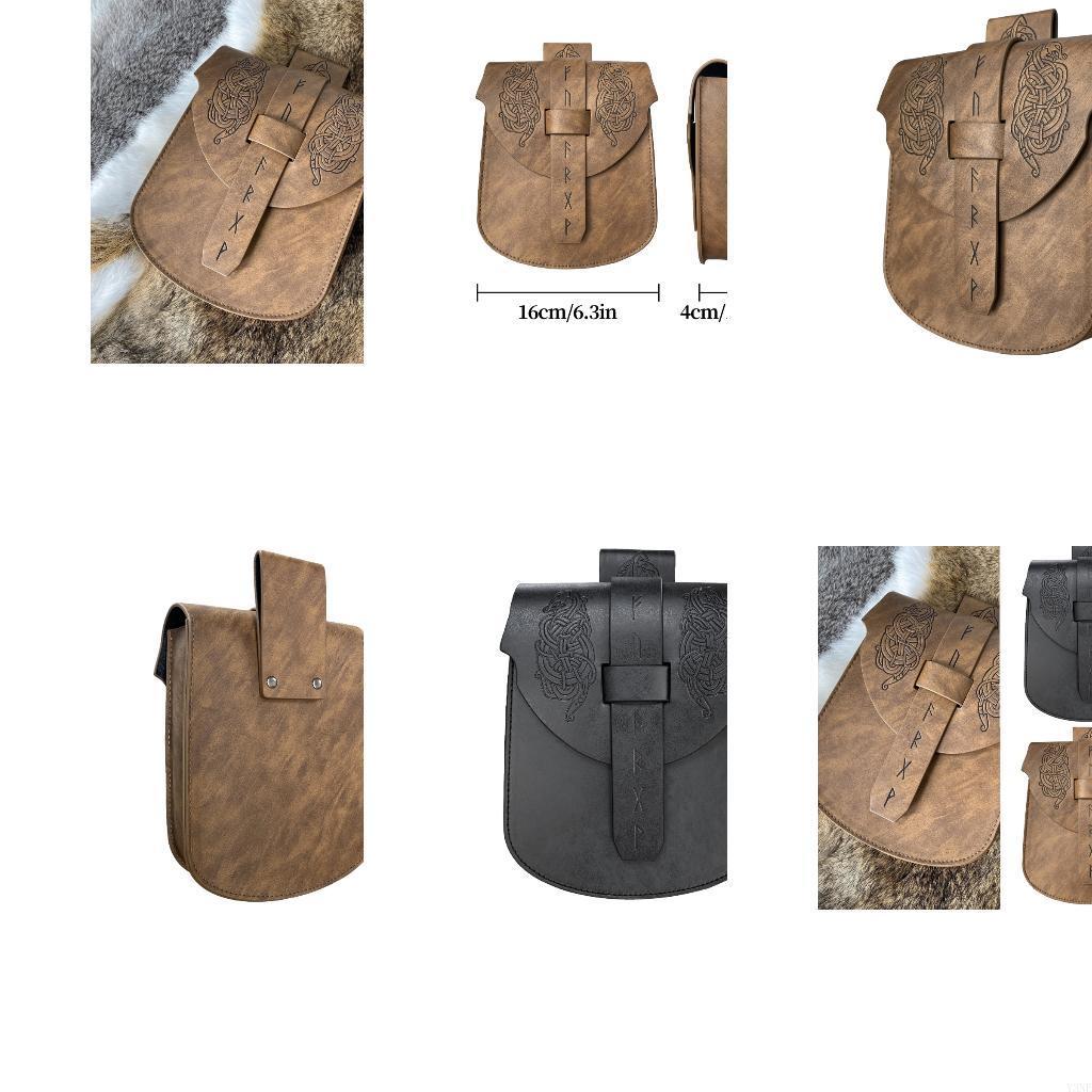 Y3NE Meeval Leather Waist Bag Vintage Embossed Leather Belt Bag Meeval Waist Pack Coin Purse For Men