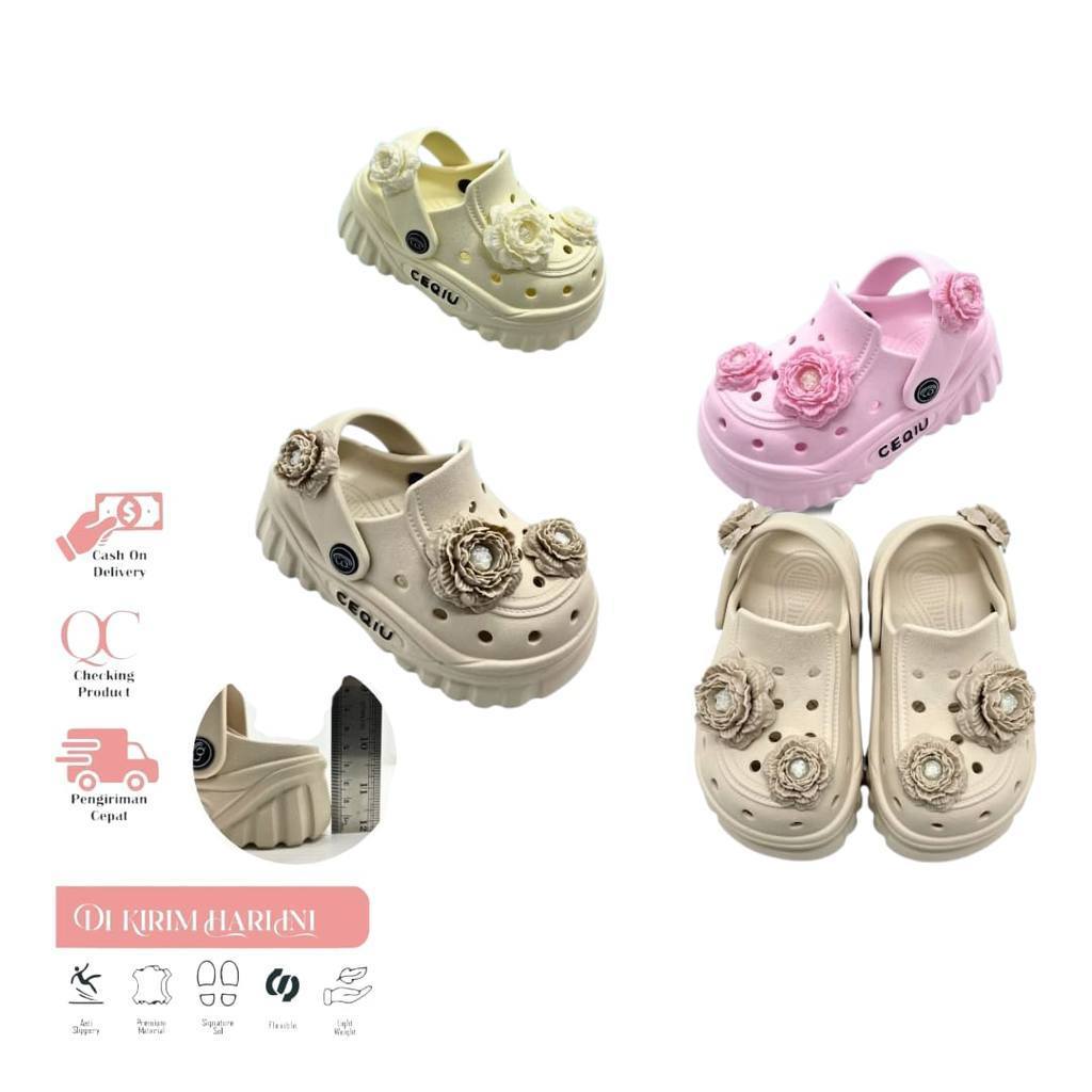 Sandal baim anak perempuan EH 2018 SIZE 24-35 Sandal baim kodok hiasan bunga cantik Fashion sandal a