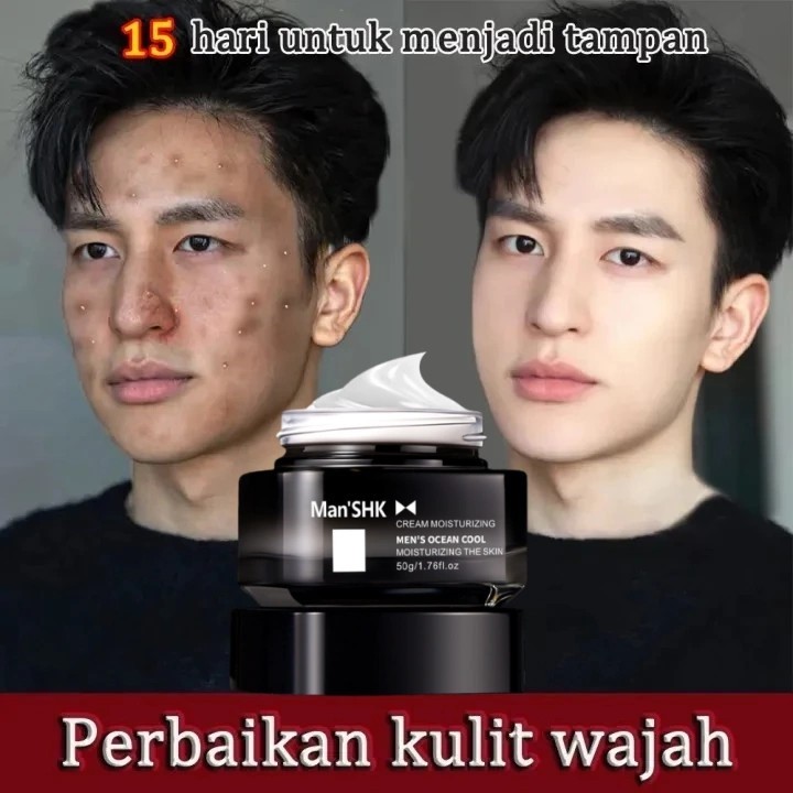 Cream Wajah Pemutih&Anti Kerut Pria 50g, Deep melembap,Tidak berminyak,memutihkan kulit, anti penuaa