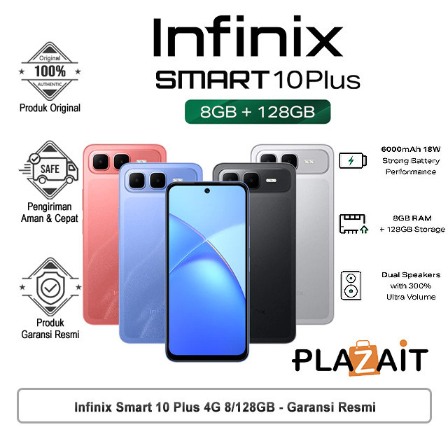 Infinix Smart 10 Plus 4G 8/128GB - Up to 16GB Extended RAM - 6.67 inch 120Hz HD+ - T7250 - 6000 mAh