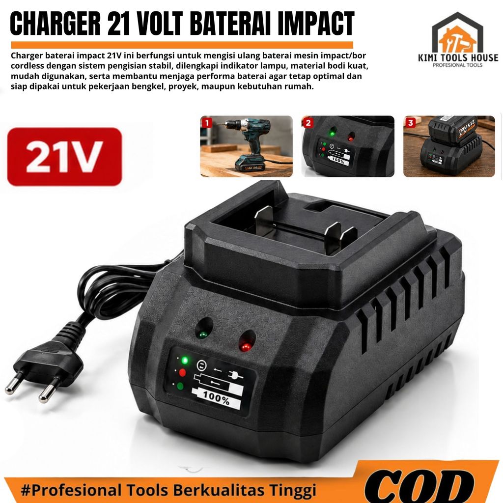 Dagmara Adaptor Charger 21V Cocok untuk kunci pas tanpa kabel dagmara 21V