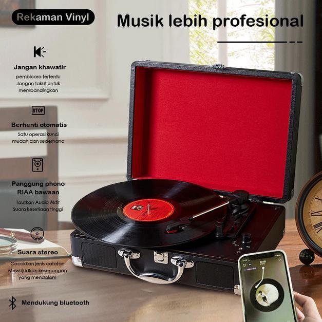 Gramophone Hitam Vinyl Record Player Pemutar Piringan Hitam Bluetooth Vintage Turntable Speaker