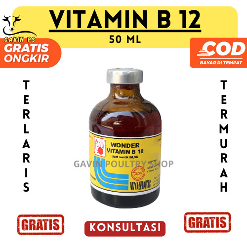 Wonder Vitamin B12 50 ML - Vitamin B.12 Anemia & Gangguan Pertumbuhan Hewan Ternak