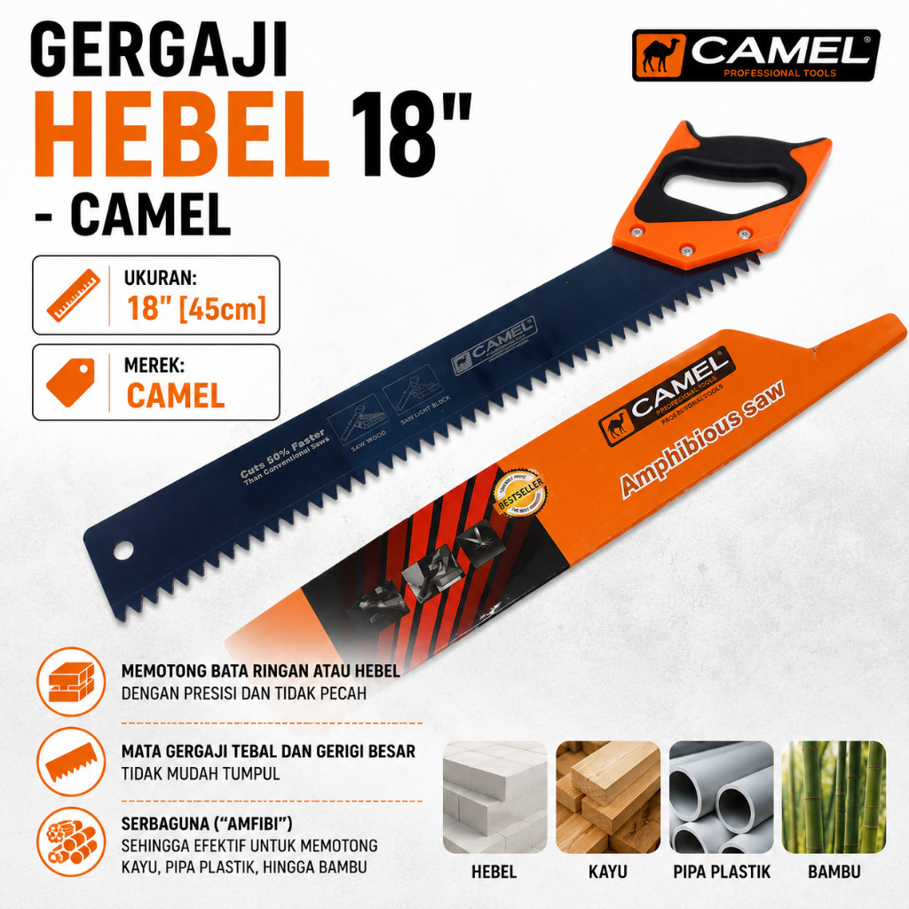 Gergaji Hebel 18" -  CAMEL - Satuan [1pc] - KOKOH TIDAK MUDAH TUMPUL