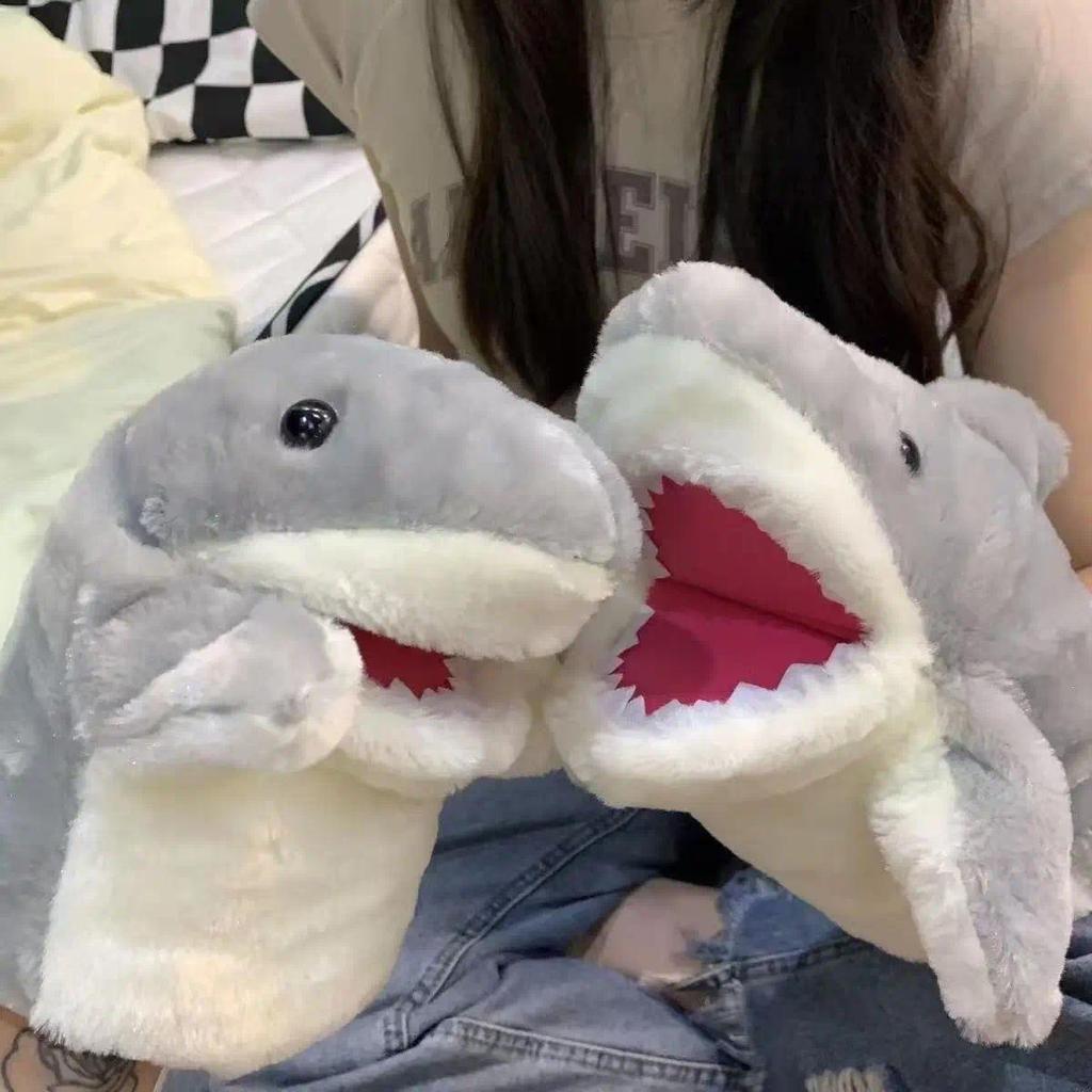 Shark Hand Puppet Gloves, Plush Gloves, Small Shark Arm Toy Set, Hands and Mouth Can Move, Can Open 