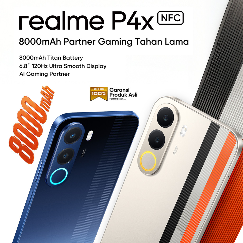 realme P4x 4GB+8GB*|128GB (8000mAh Baterai Besar dan Awet | Layar 120Hz Performa Lancar | AI Gaming Partner | Performa Lancar 48 Bulan)