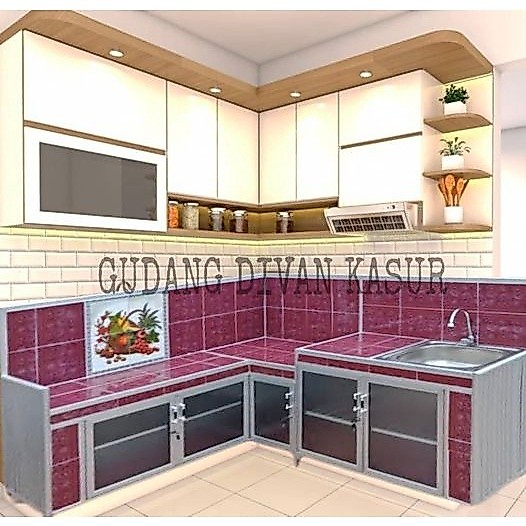 Kitchen Set Keramik Aluminium Rak KOmpor Wastafel Dan Rak Piring L