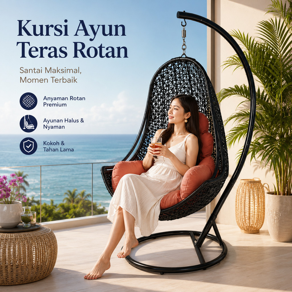 Kursi Ayunan Rotan Sintetis Minimalis Bantal Full Set
