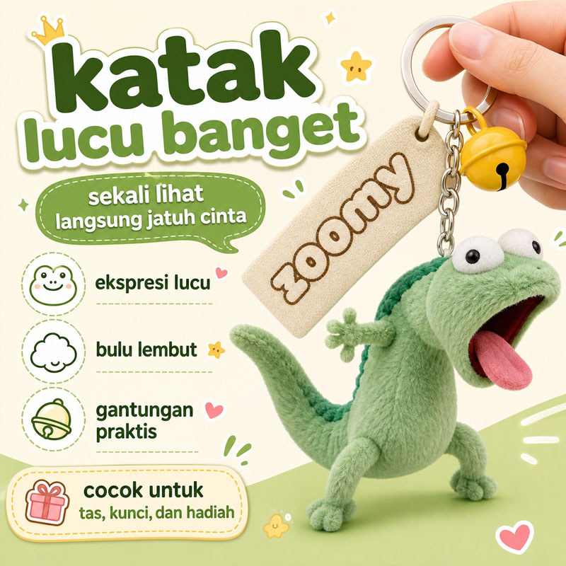 Gantungan Kunci Cicak Gantungan Tas Warna Hijau Mint Boneka Berbulu Keychain Kadal Kecil Unik