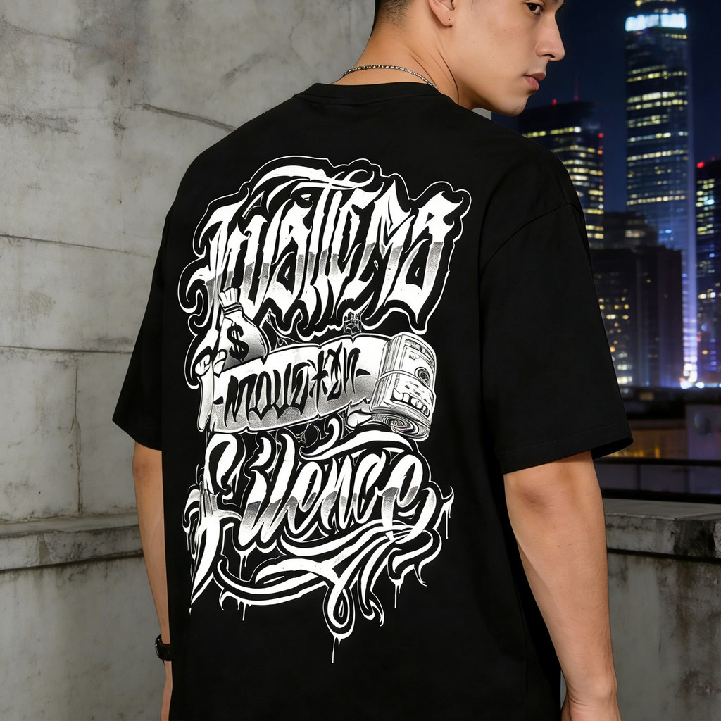 Kaos Uang Dolar Vintage Jalanan Amerika Huruf Hias Longgar Tukang Tato Hip Hop Niche Katun Berat Bra