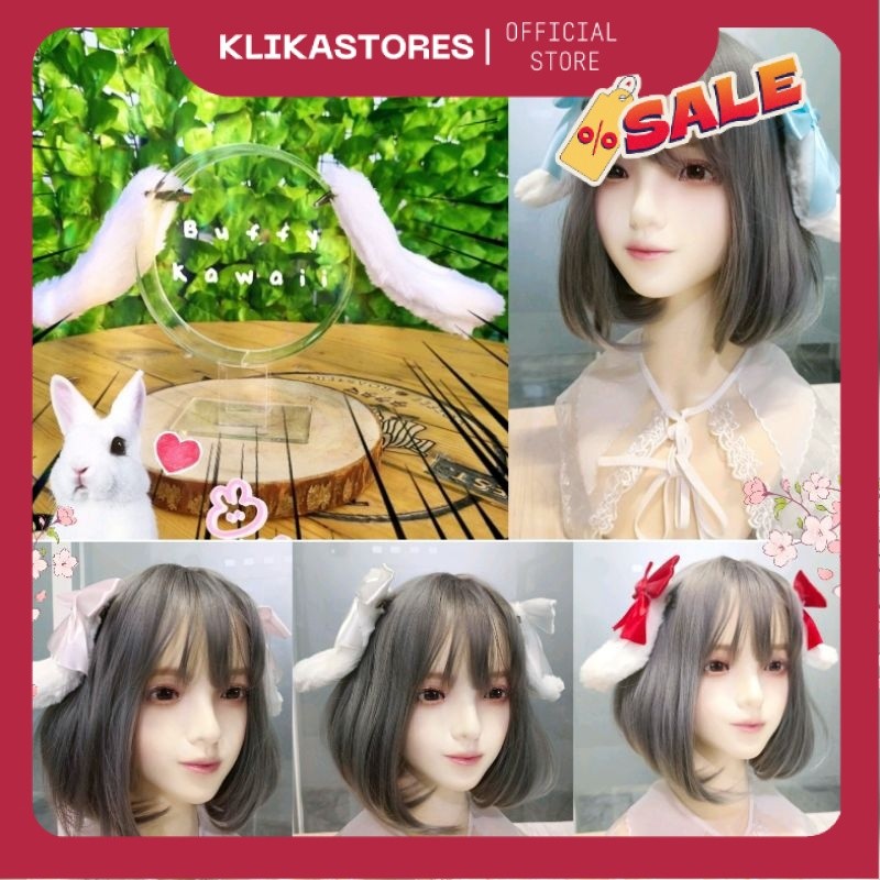 hairclip floppy bunny ear lace lolita harajuku cosplay animal white rabbit kelinci buffy kawaii BFK