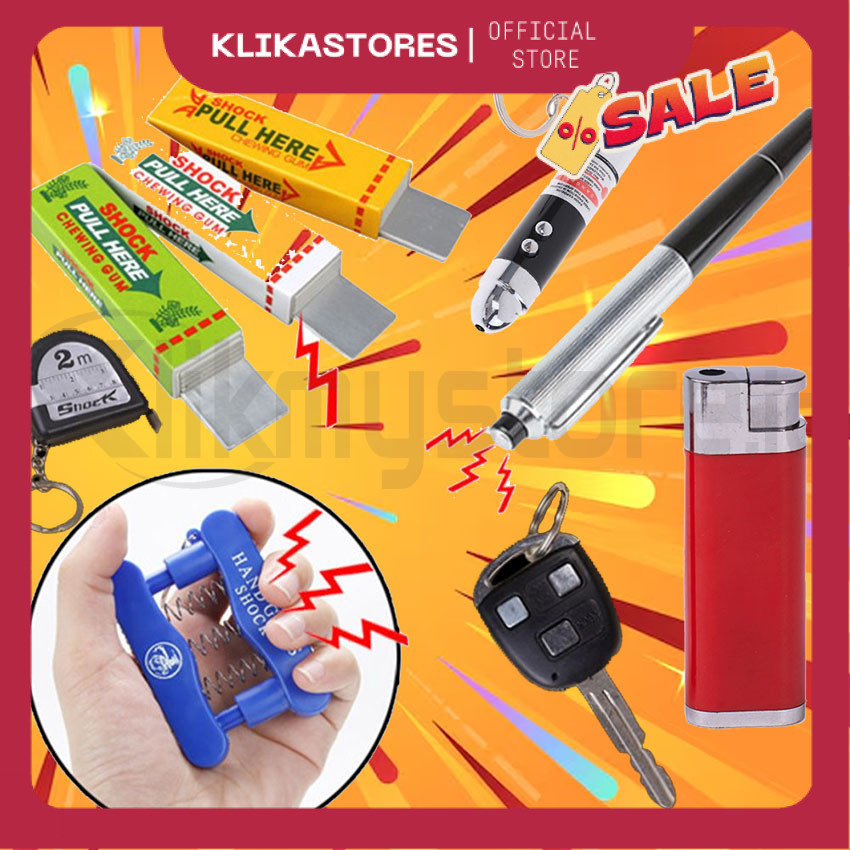 Prank Toys Electric Shock Mainan Kejut Listrik Pena Permen Karet Meteran Remote Kunci Mobil Korek Ap