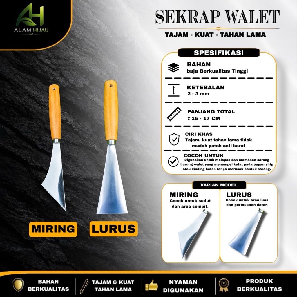 SEKRAP WALET / KAPE WALET - ALAT PANEN SARANG BURUNG WALET BAJA PUTIH ANTI KARA
