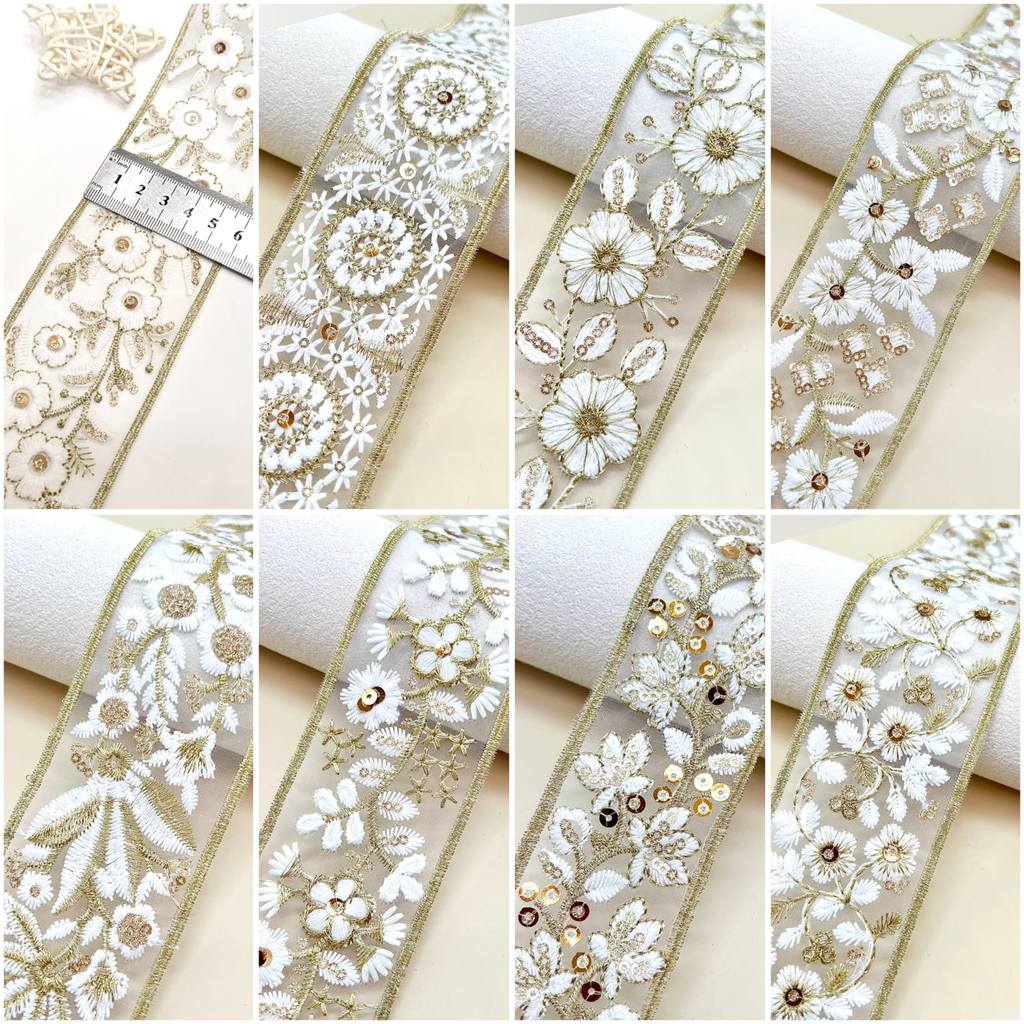 renda(3) bordir per-50cm lebar 5cm, renda white gold