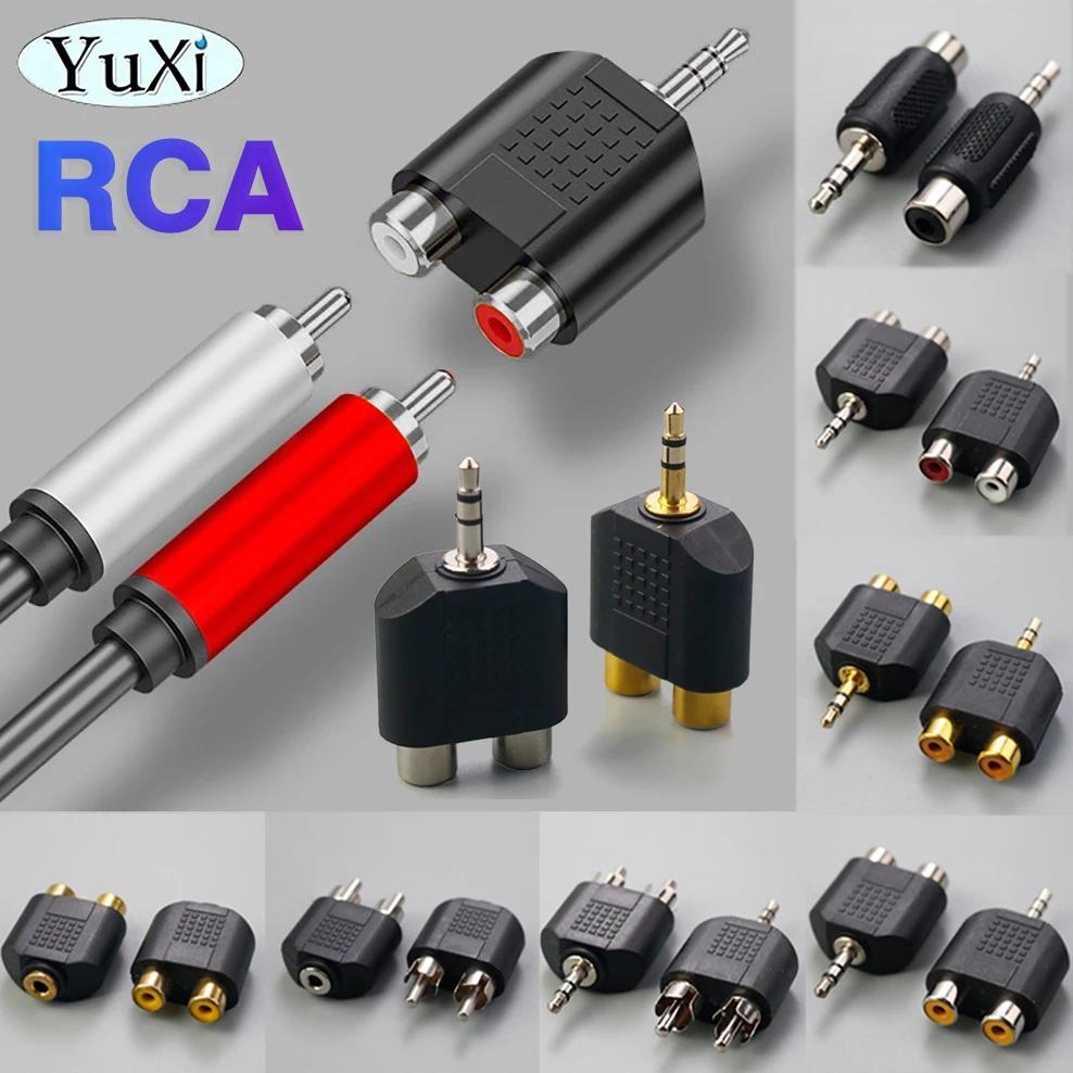 1Pc Adaptor Audio Video Male ke Dual 2 RCA Female 3.5 mm Konektor Lotus 3 Split RCA RF Suku Cadang P