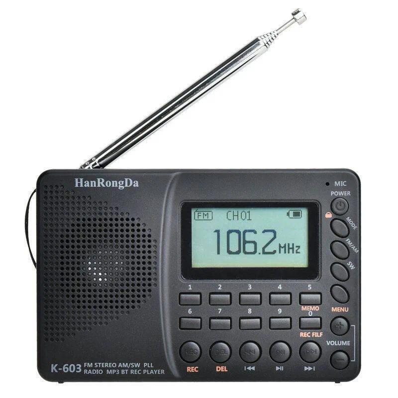 For HanRongDa K603 DSP Full Band Shortwave Radio Bluetooth TF Card Digital Recorder Portable Pocket 
