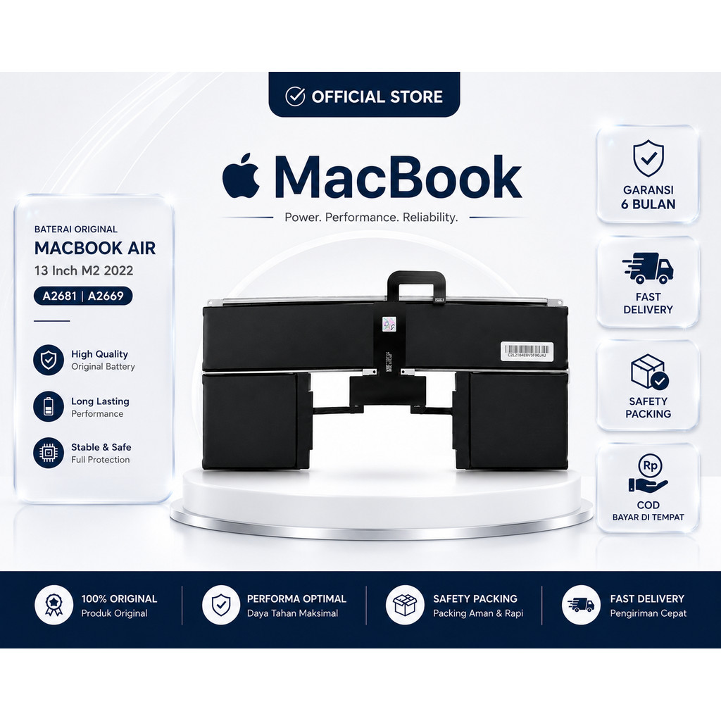 Baterai Apple MacBook Air 13 Inch M2 2022 A2681 A2669 Laptop Battery Replacement
